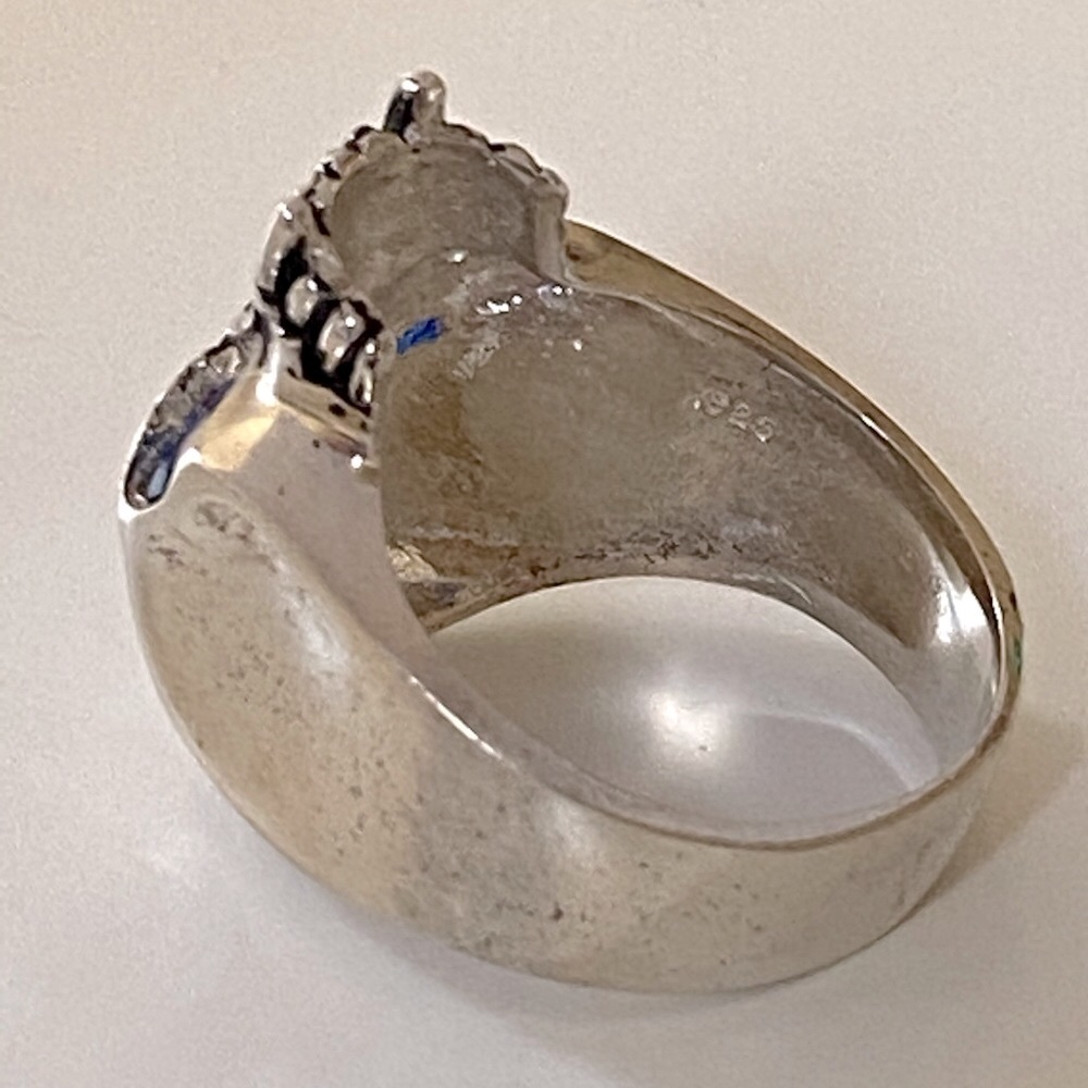 925 sterling silver biker skull ring blue cz stone - Picture 7 of 8